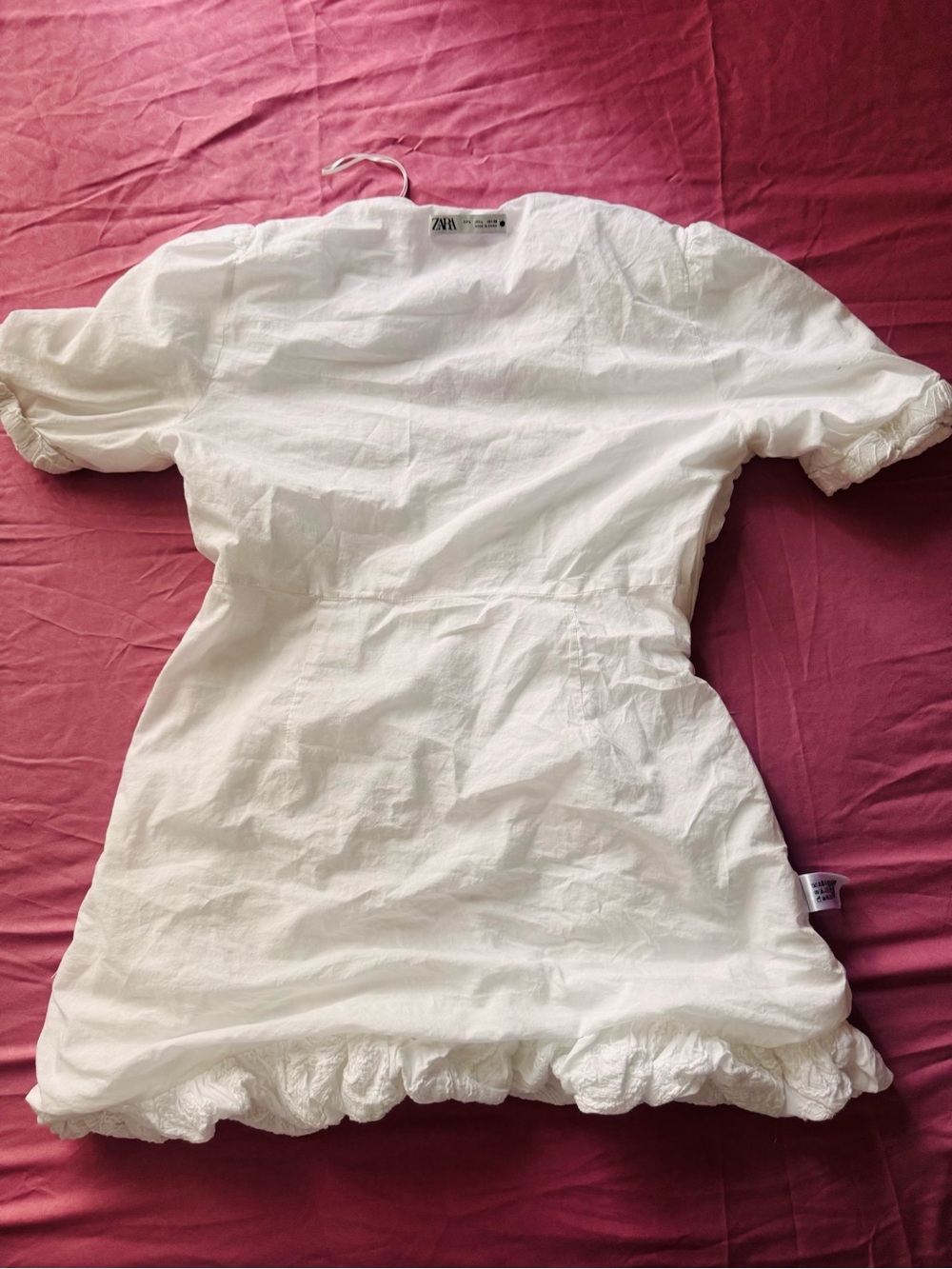 Zara Cream Puff-Sleeve Mini Dress with Ruffle Hem